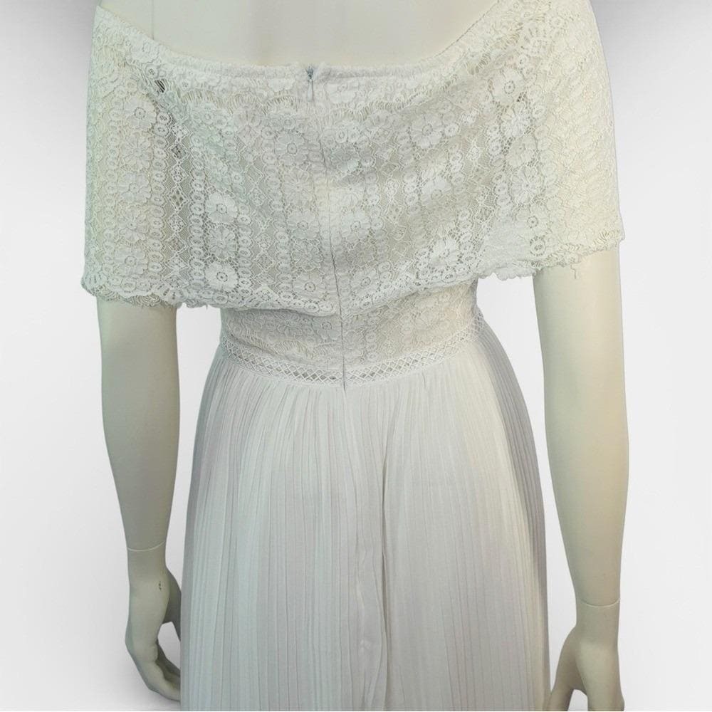 Vintage 1970s White Lace Bodice & Cape Collar Dress w/ Sheer Overlay Boho - Picture 13 of 14